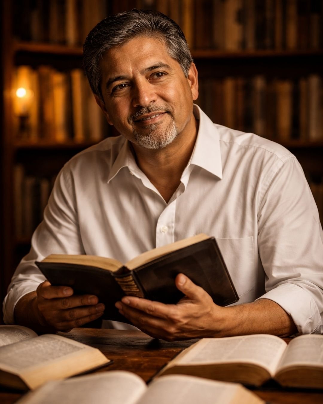 Pastor estudiando la Biblia